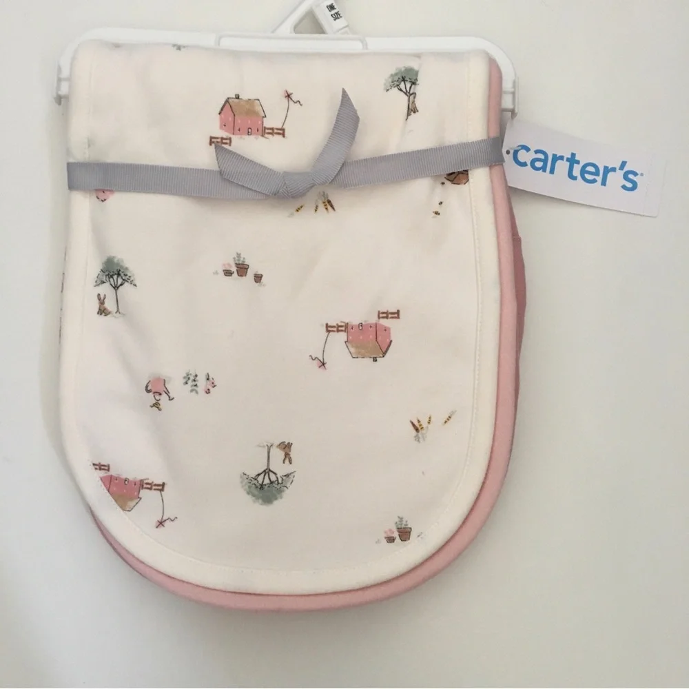 Carter's Baby Girls' Pink & Cream Printed Burp Cloths Set of 3 NEW
